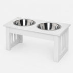 Elevated Dog Bowls for Small Dogs, White Wooden Feeding Station