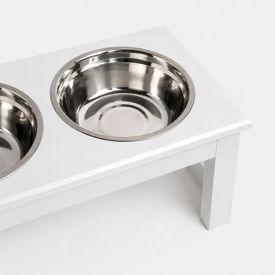 Elevated Dog Bowls for Small Dogs, White Wooden Feeding Station