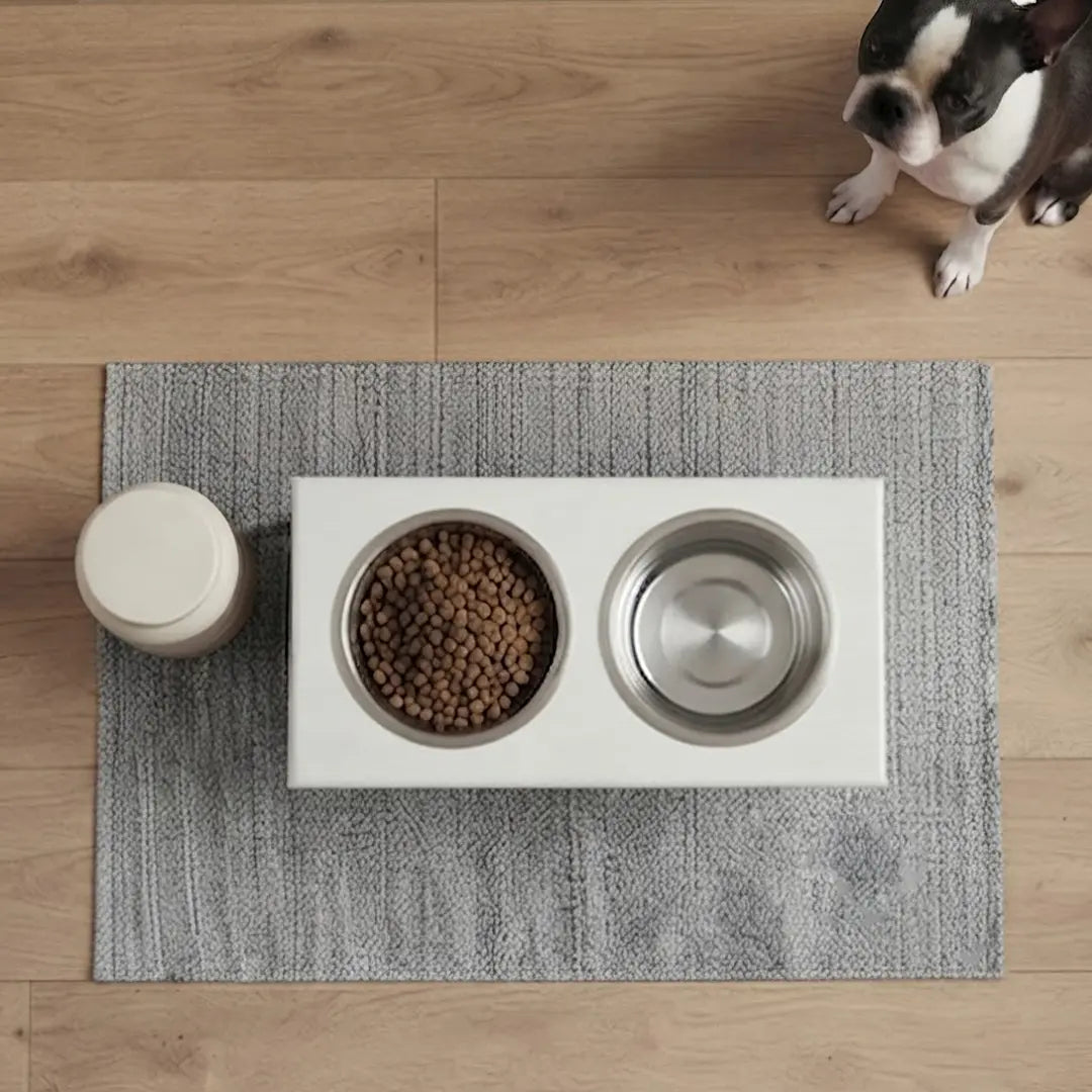 Elevated Dog Bowls for Small Dogs, White Wooden Feeding Station