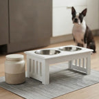 Elevated Dog Bowls for Small Dogs, White Wooden Feeding Station