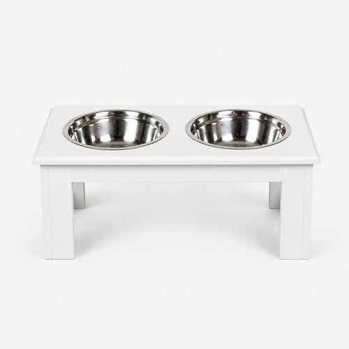 Elevated Dog Bowls for Small Dogs, White Wooden Feeding Station
