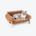 Elevated Wooden Cat Bed Sofa with Soft Plush Cushion for Indoor Cats