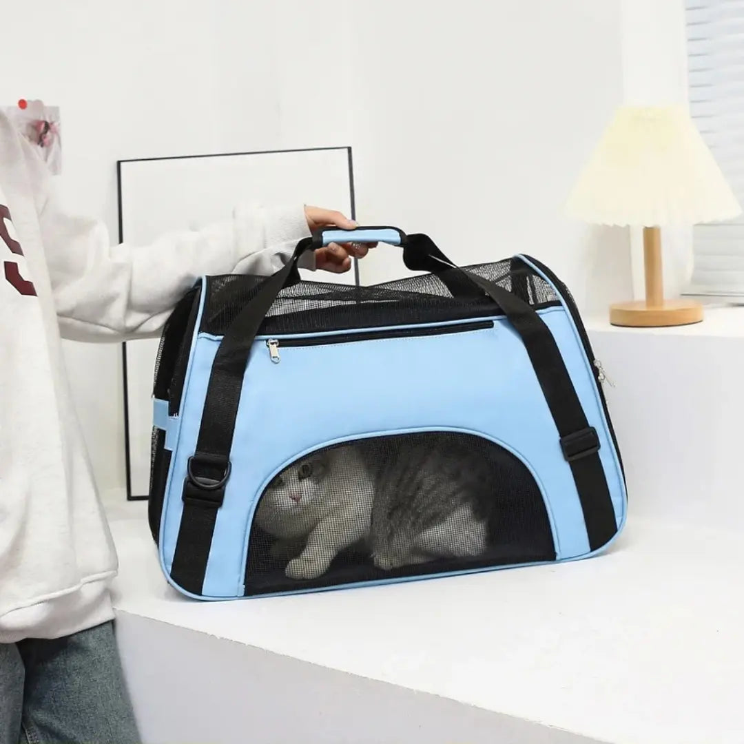 Foldable Pet Carrier Bag for Cats & Small Dogs, Breathable Mesh Travel Carrier