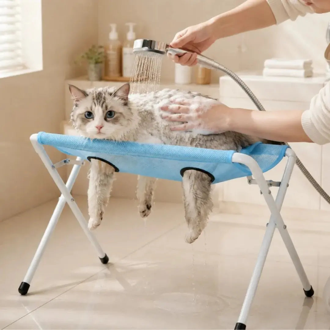 Foldable Pet Grooming Table with Mesh Bathing Platform for Dogs & Cats