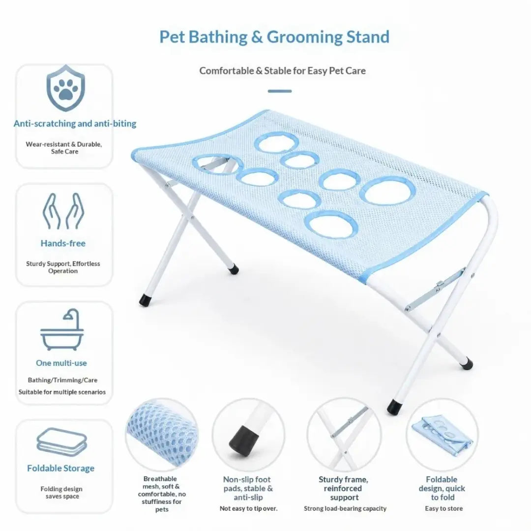 Foldable Pet Grooming Table with Mesh Bathing Platform for Dogs & Cats
