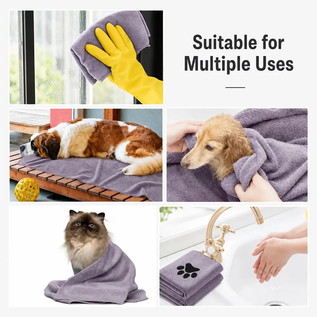 Microfiber Pet Bath Towel Set for Dogs & Cats, 4 Pack, Super Absorbent
