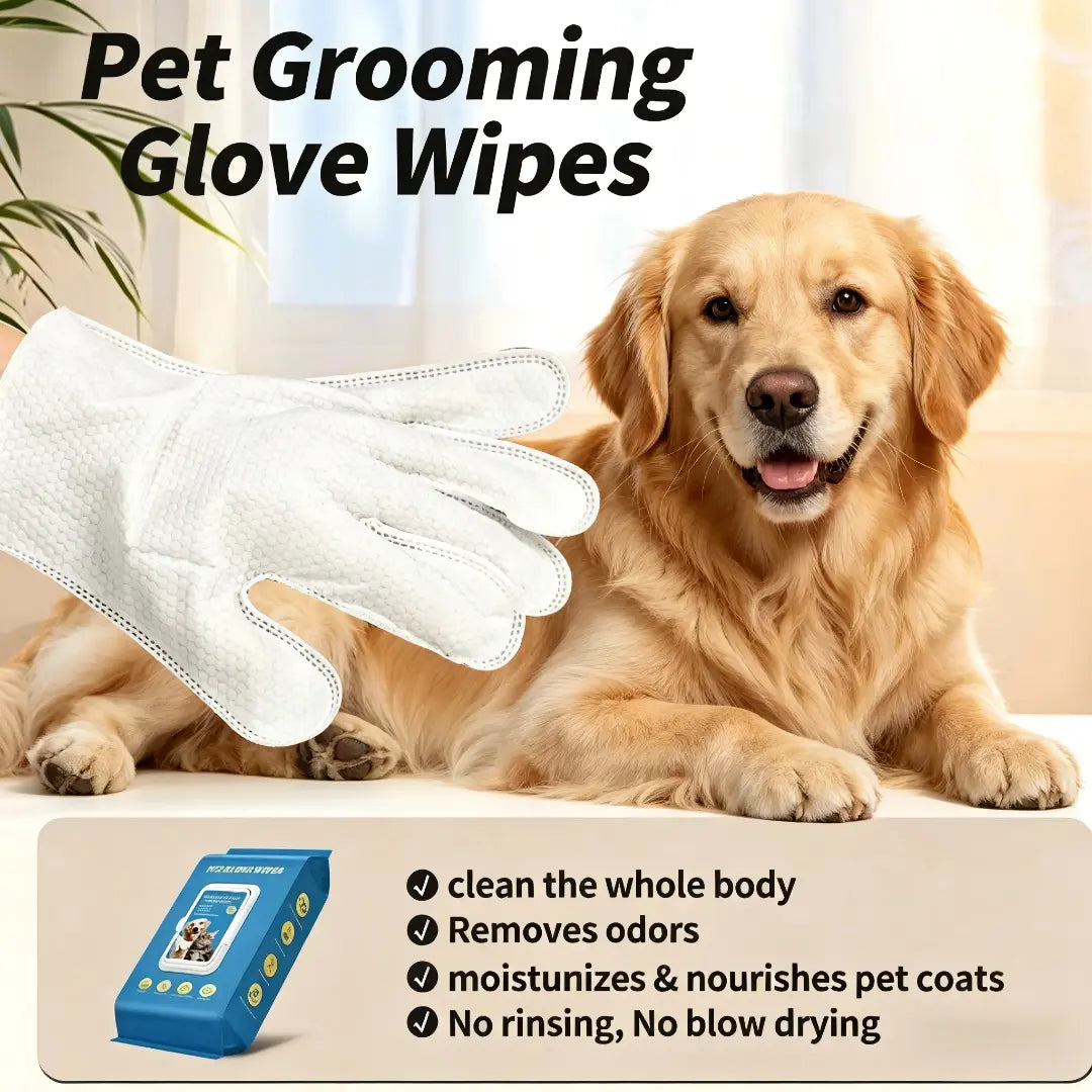 No-Rinse Pet Grooming Glove Wipes for Dogs & Cats - 20 Disposable Mitts
