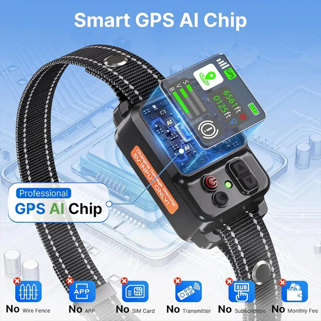 Outdoor Wireless GPS Dog Fence Collar with Adjustable Boundary & Waterproof Design