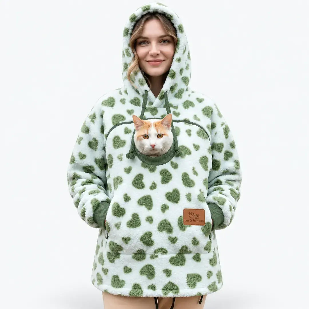 Pet Carrier Hoodie for Cats & Small Dogs, Warm Fleece Kangaroo Pouch Sweatshirt