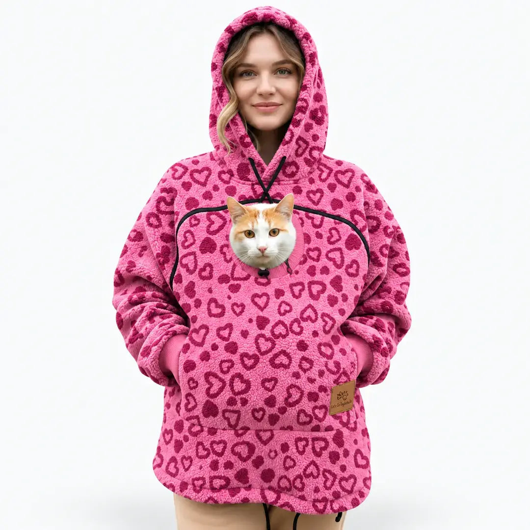 Pet Carrier Hoodie for Cats & Small Dogs, Warm Fleece Kangaroo Pouch Sweatshirt