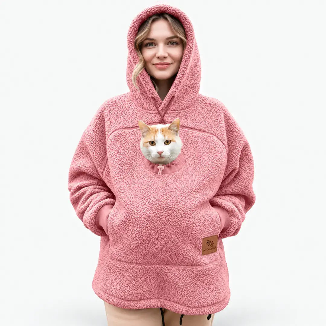 Pet Carrier Hoodie for Cats & Small Dogs, Warm Fleece Kangaroo Pouch Sweatshirt