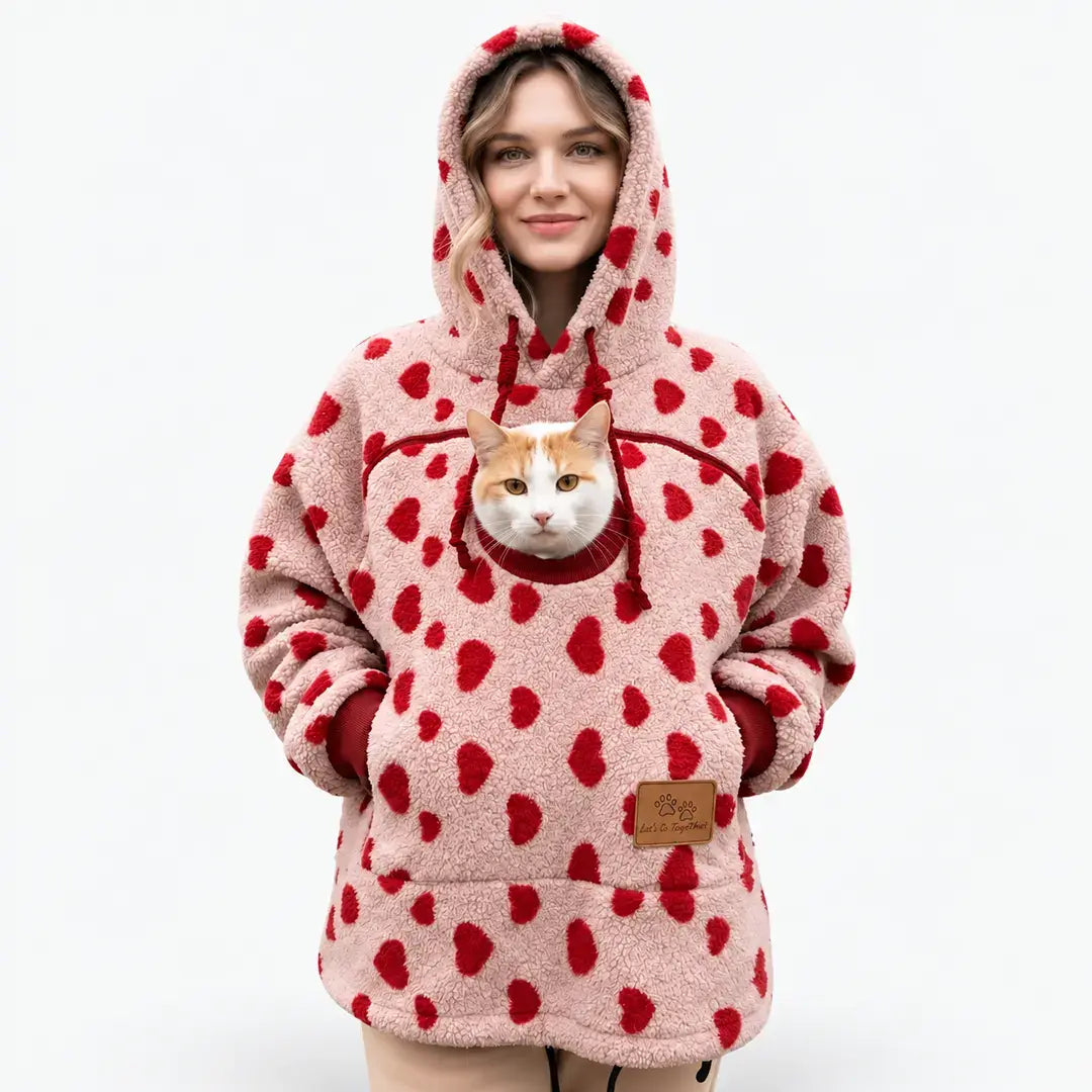 Pet Carrier Hoodie for Cats & Small Dogs, Warm Fleece Kangaroo Pouch Sweatshirt