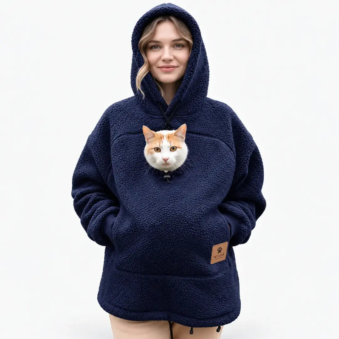 Pet Carrier Hoodie for Cats & Small Dogs, Warm Fleece Kangaroo Pouch Sweatshirt