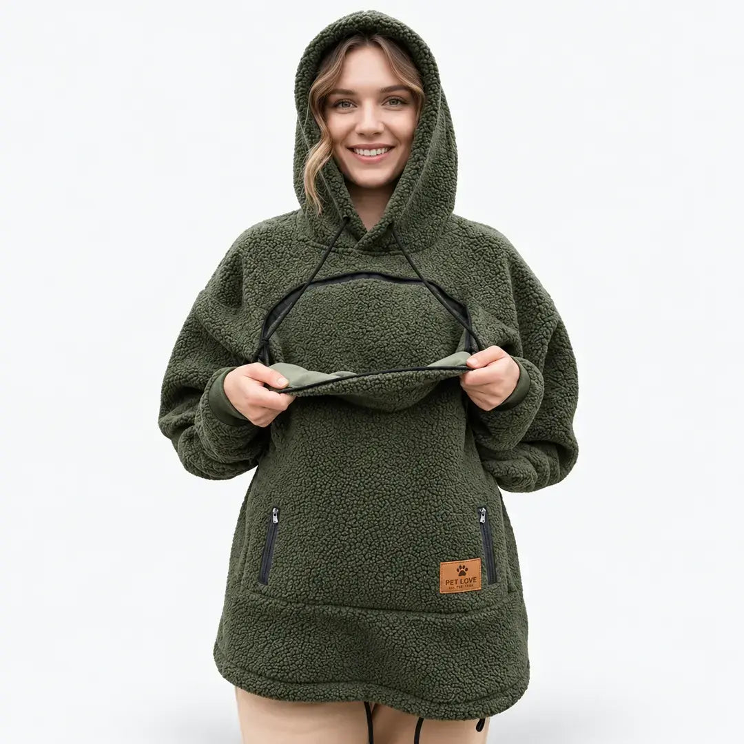 Pet Carrier Hoodie for Cats & Small Dogs, Warm Fleece Kangaroo Pouch Sweatshirt