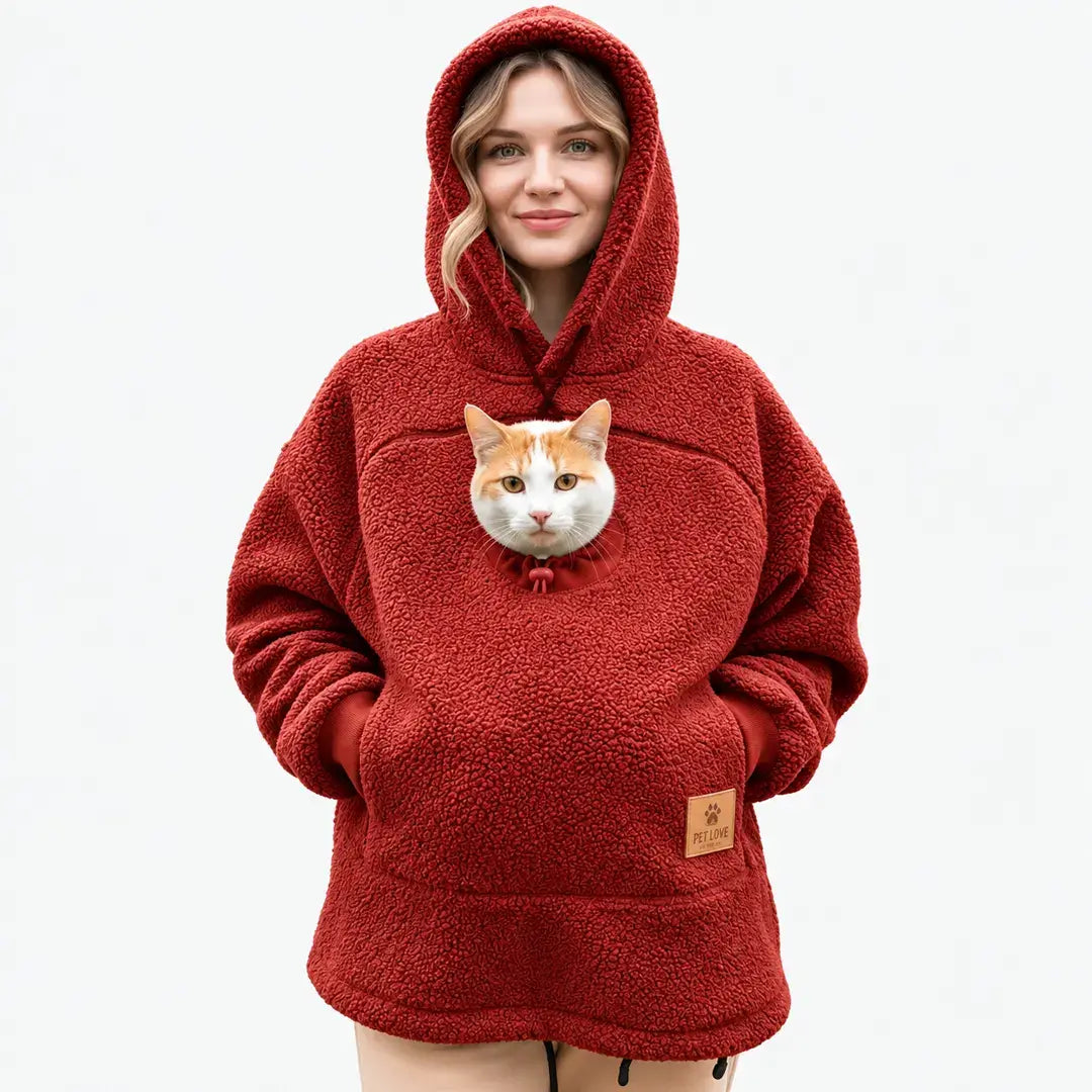Pet Carrier Hoodie for Cats & Small Dogs, Warm Fleece Kangaroo Pouch Sweatshirt