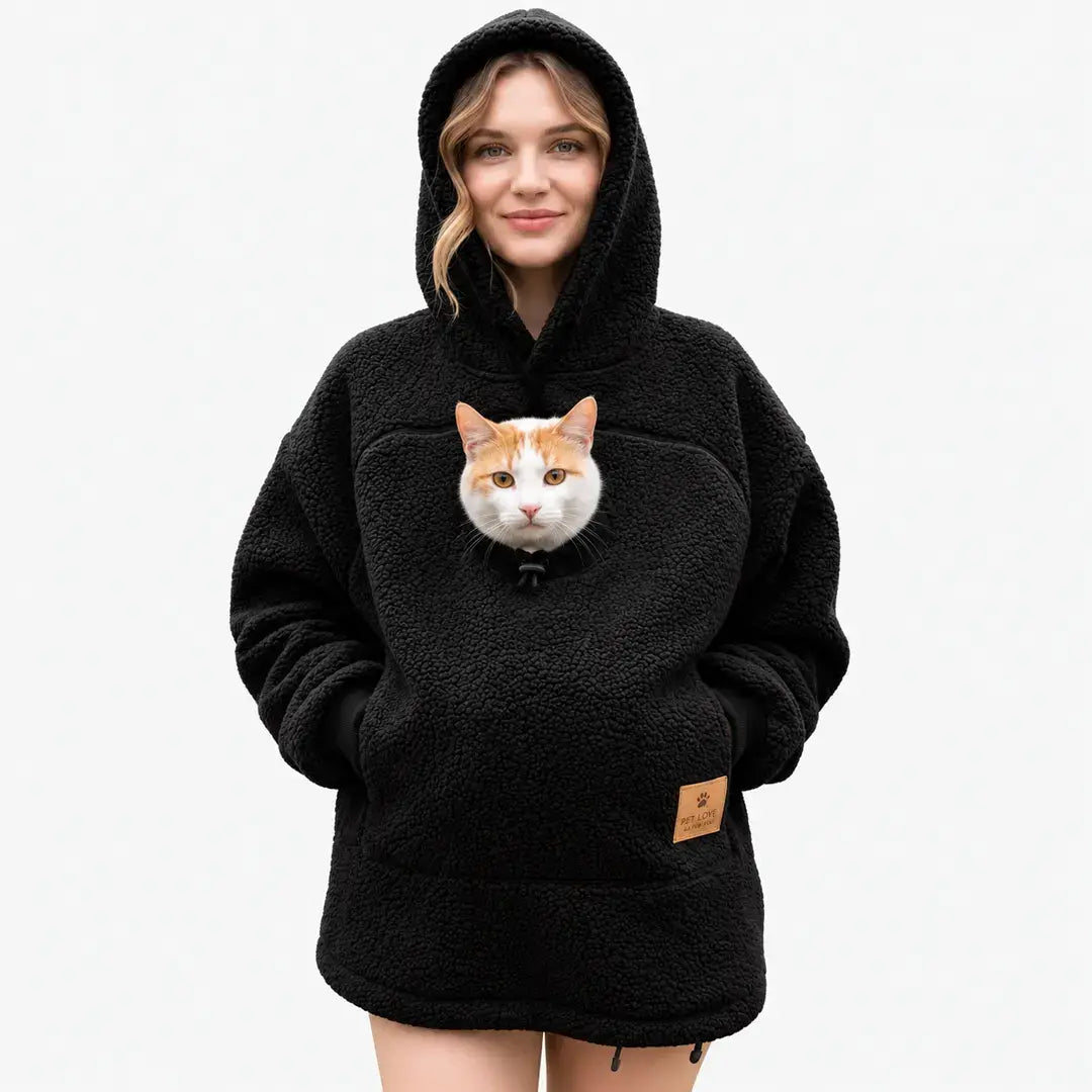 Pet Carrier Hoodie for Cats & Small Dogs, Warm Fleece Kangaroo Pouch Sweatshirt