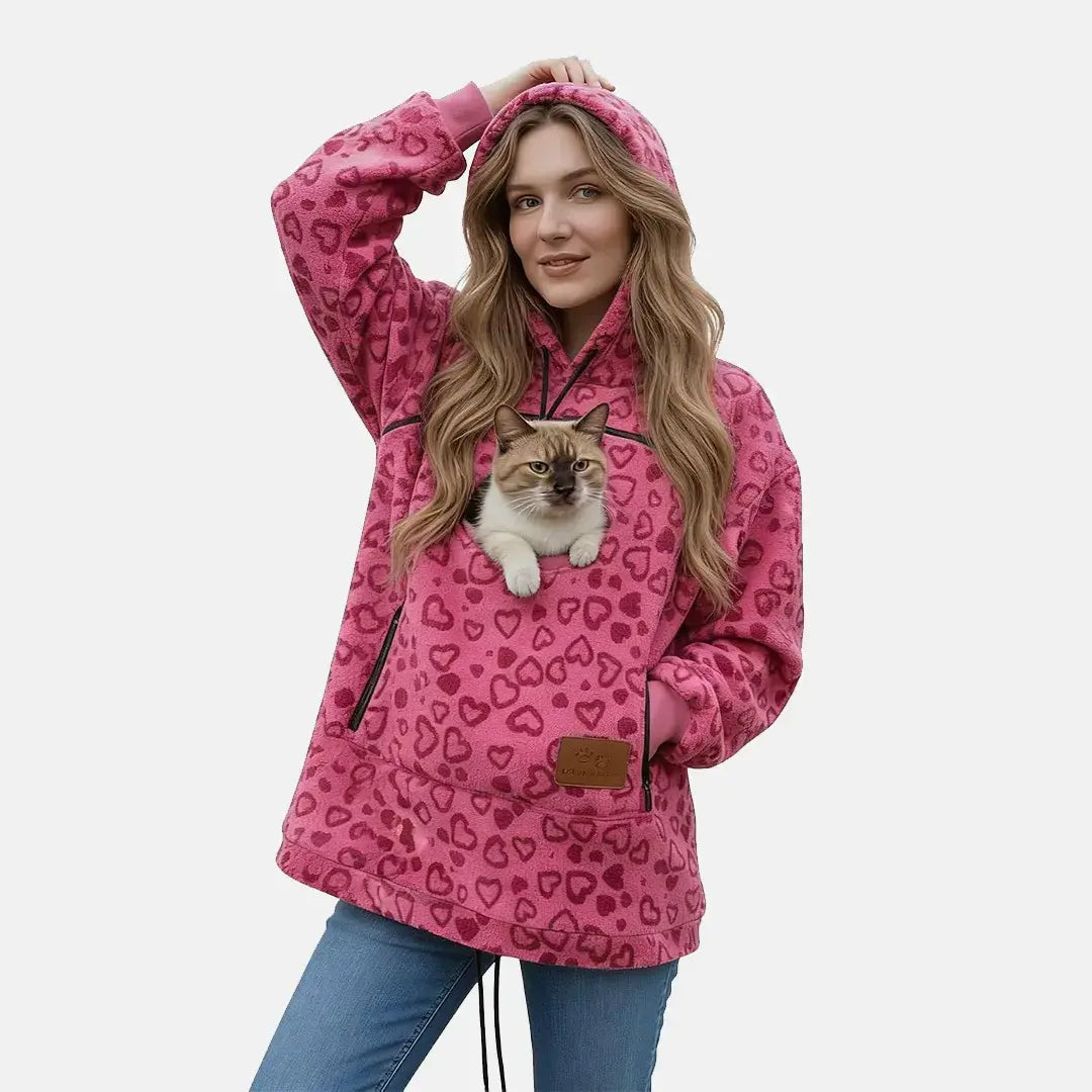 Pet Carrier Hoodie for Cats & Small Dogs, Warm Fleece Kangaroo Pouch Sweatshirt