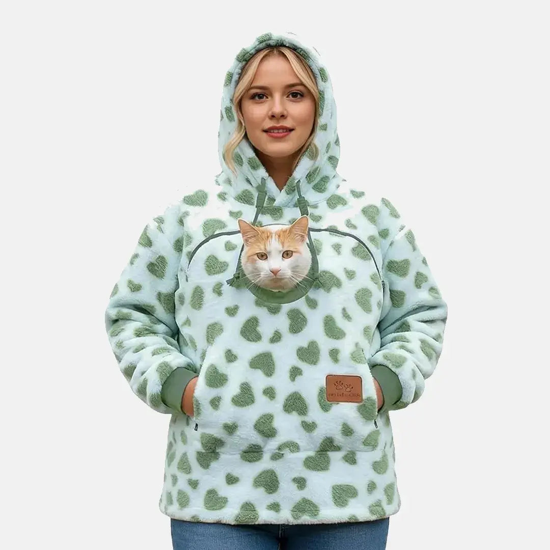Pet Carrier Hoodie for Cats & Small Dogs, Warm Fleece Kangaroo Pouch Sweatshirt