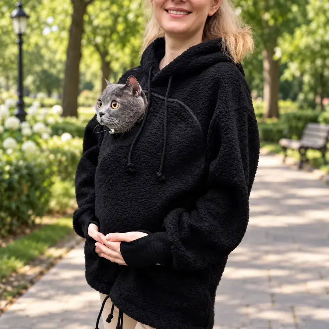 Pet Carrier Hoodie for Cats & Small Dogs, Warm Fleece Kangaroo Pouch Sweatshirt