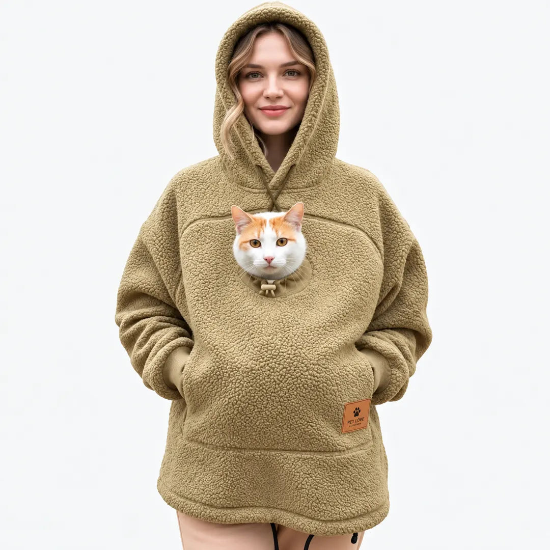 Pet Carrier Hoodie for Cats & Small Dogs, Warm Fleece Kangaroo Pouch Sweatshirt