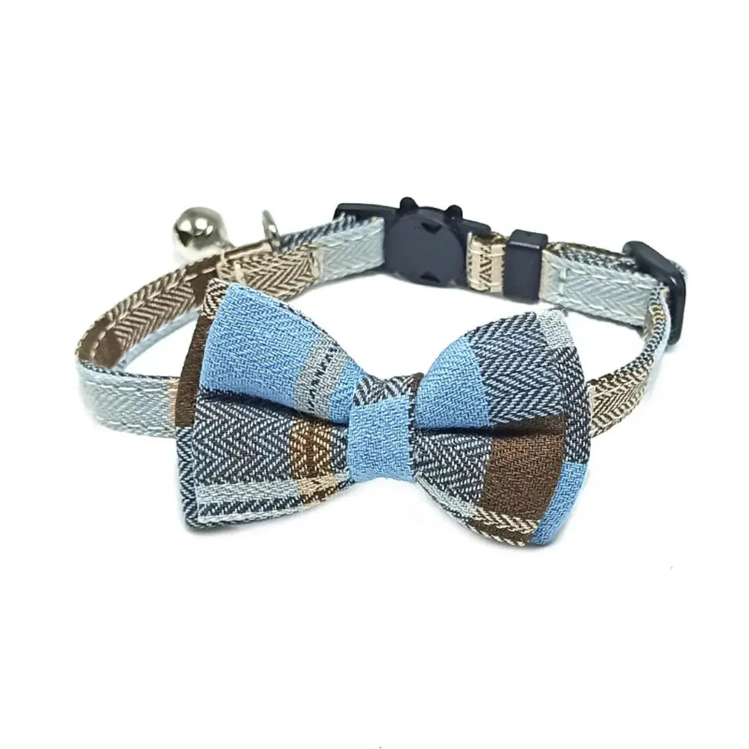 Plaid Bow Tie Breakaway Cat Collar with Bell, Adjustable Cotton Design