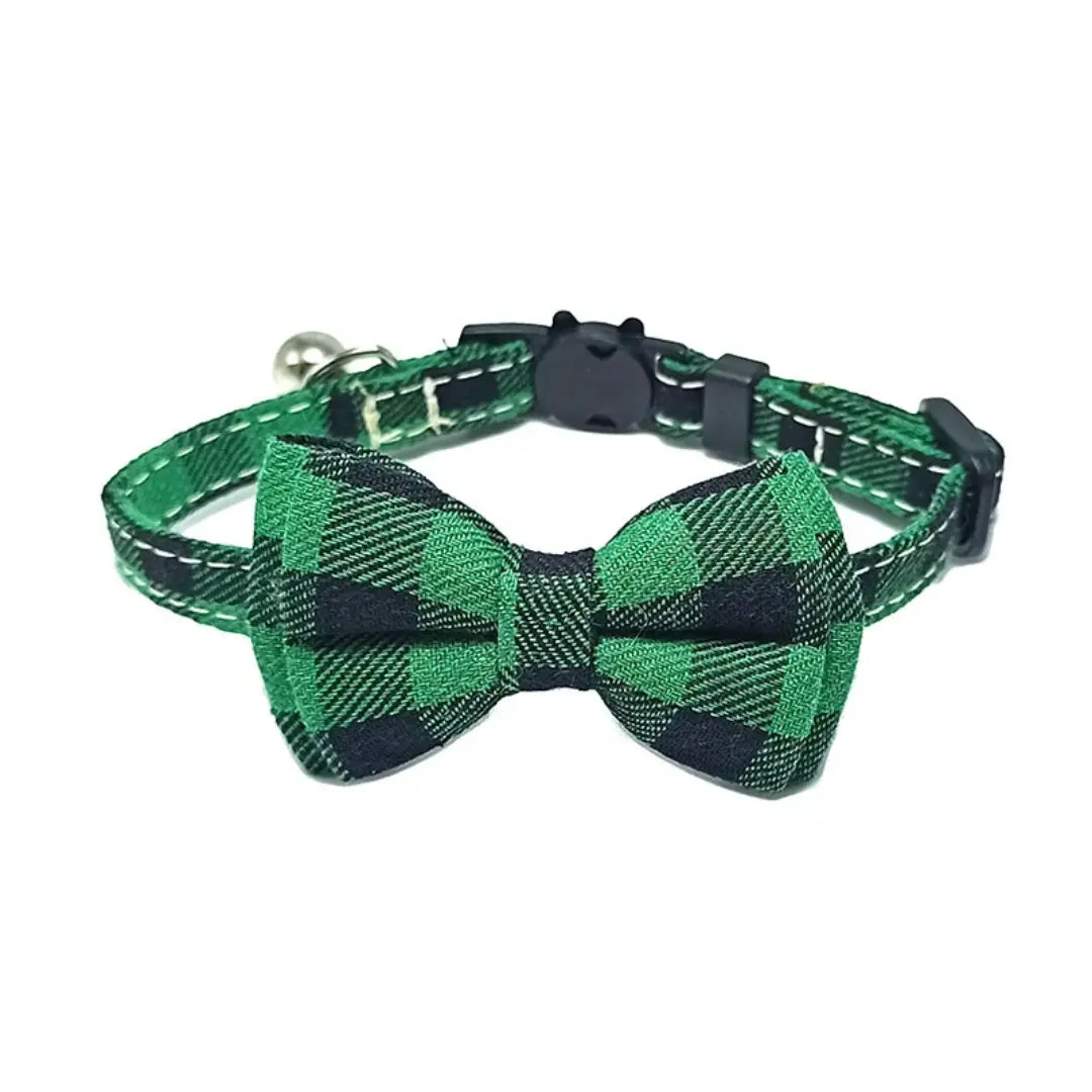 Plaid Bow Tie Breakaway Cat Collar with Bell, Adjustable Cotton Design