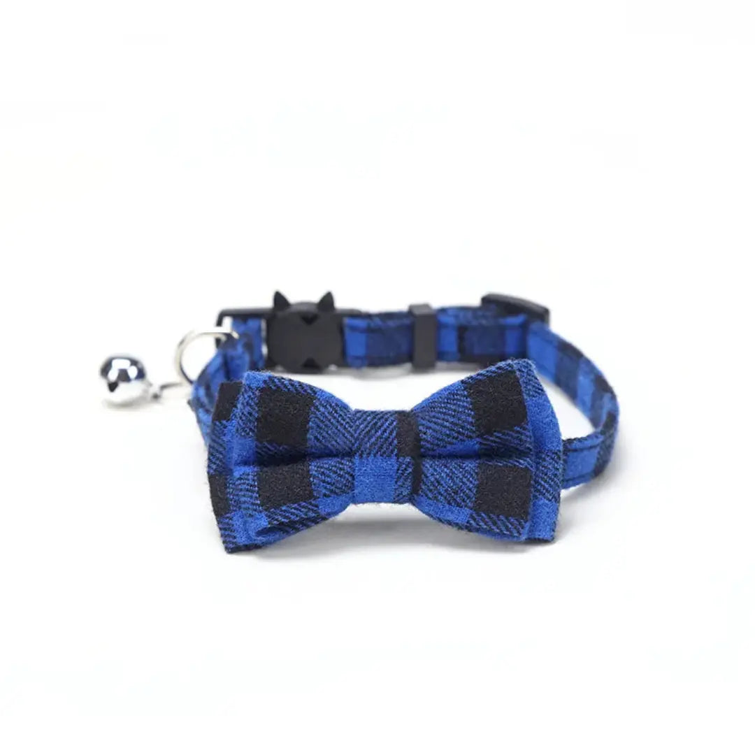 Plaid Bow Tie Breakaway Cat Collar with Bell, Adjustable Cotton Design