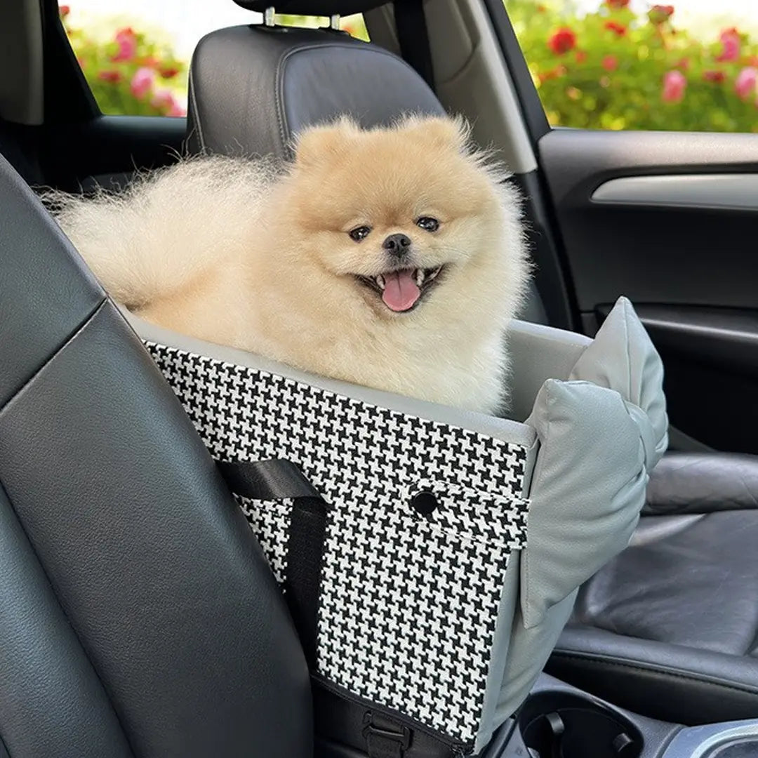 Portable Travel Dog Car Seat for Small Dogs & Cats, Front Seat Pet Nest with Bow Design