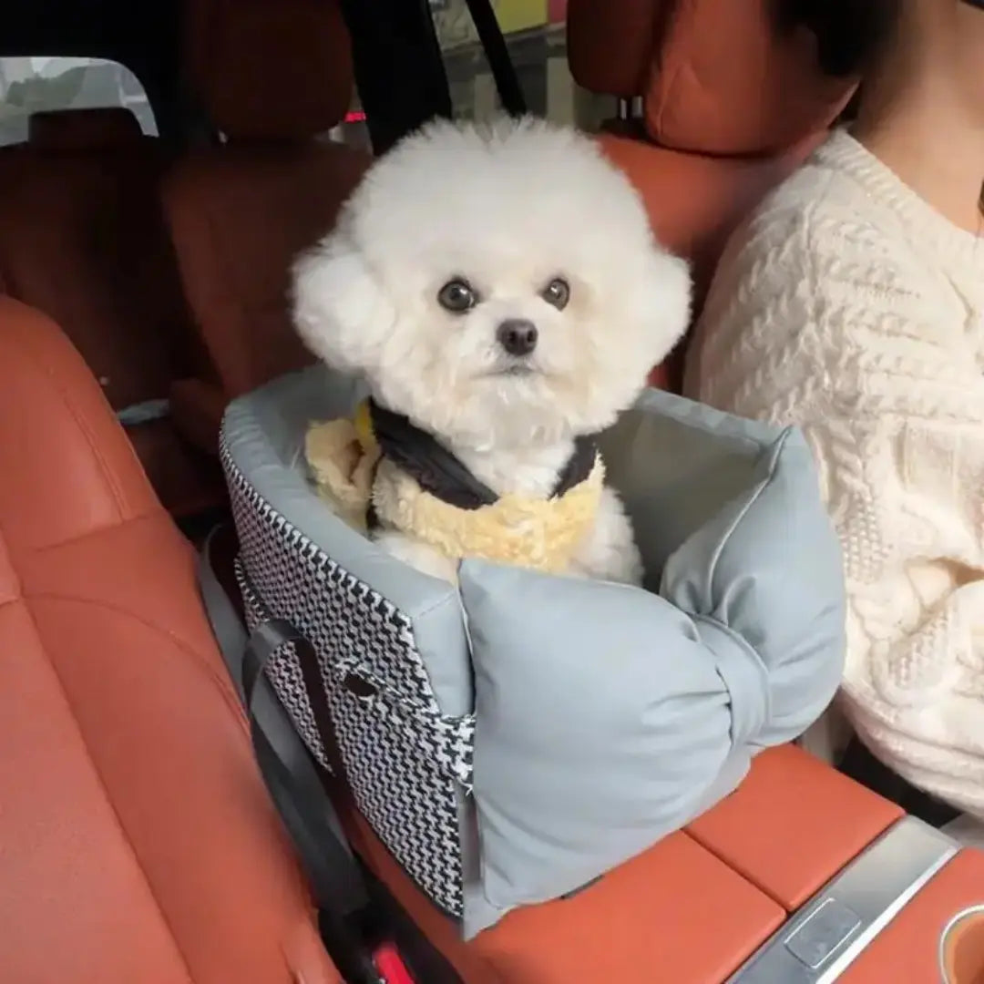 Portable Travel Dog Car Seat for Small Dogs & Cats, Front Seat Pet Nest with Bow Design