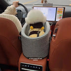 Portable Travel Dog Car Seat for Small Dogs & Cats, Front Seat Pet Nest with Bow Design