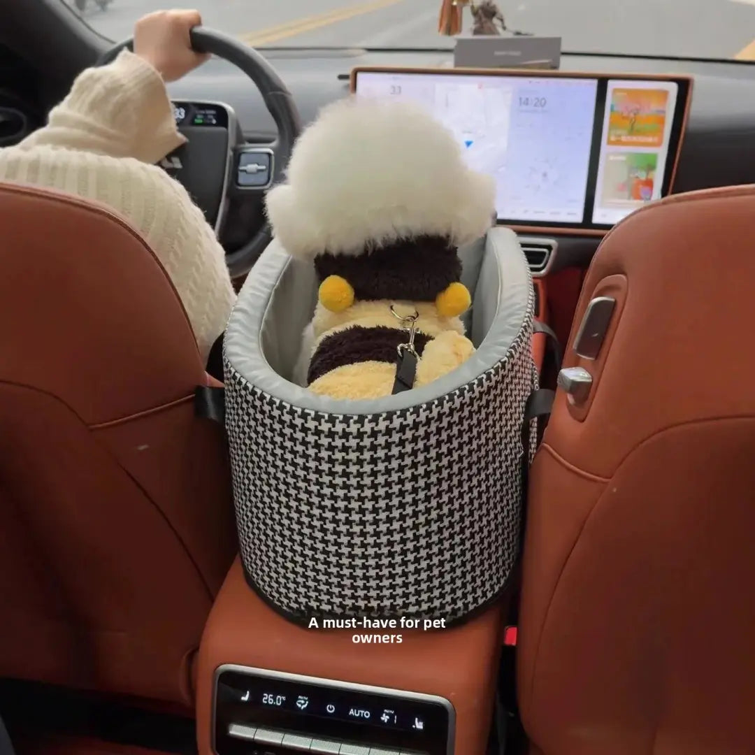 Portable Travel Dog Car Seat for Small Dogs & Cats, Front Seat Pet Nest with Bow Design