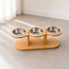 Raised Triple Pet Feeder, 15° Tilt Stainless Steel Bowls for Cats and Small Dogs