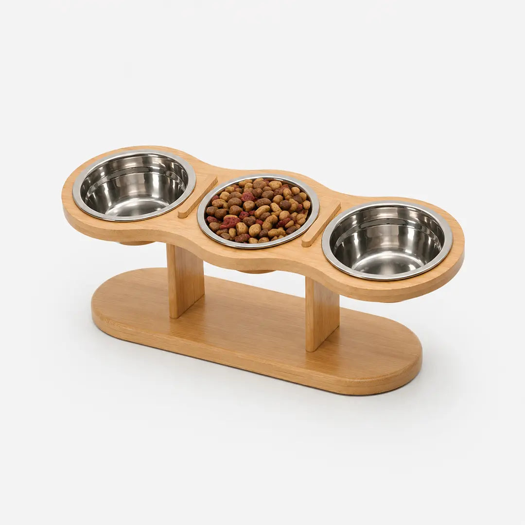 Raised Triple Pet Feeder, 15° Tilt Stainless Steel Bowls for Cats and Small Dogs