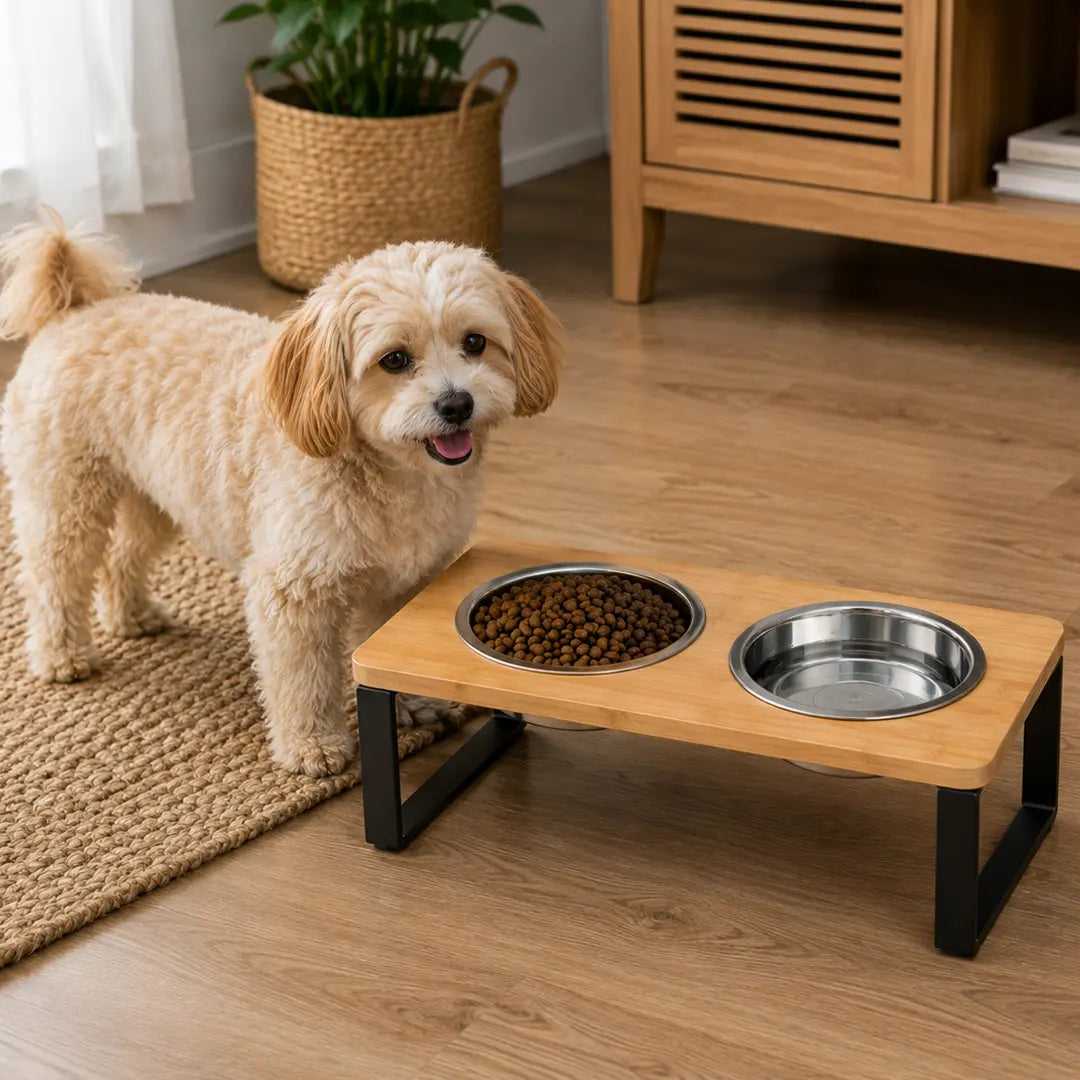 Raised Double Cat Bowl Stand, Stainless Steel Pet Feeding Station