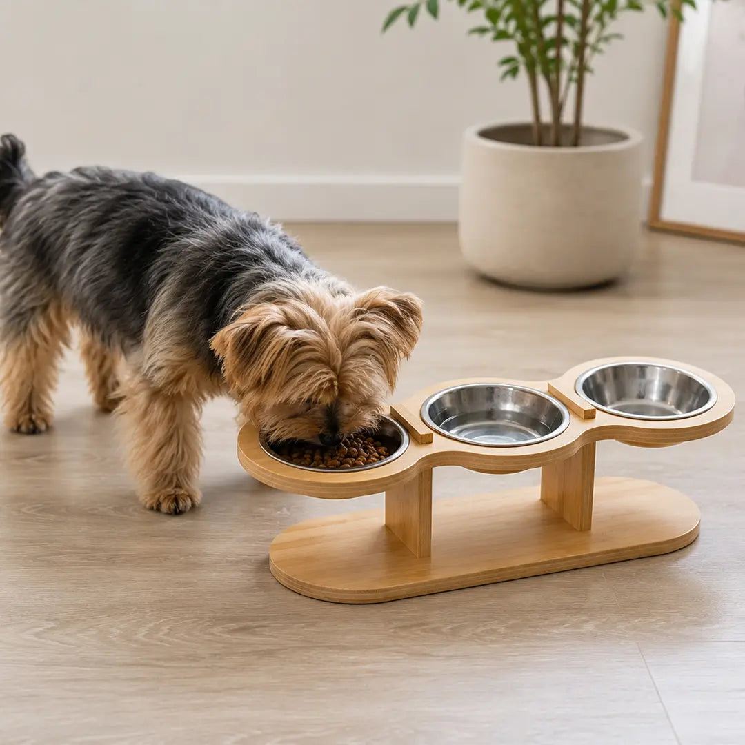 Raised Triple Pet Feeder, 15° Tilt Stainless Steel Bowls for Cats and Small Dogs