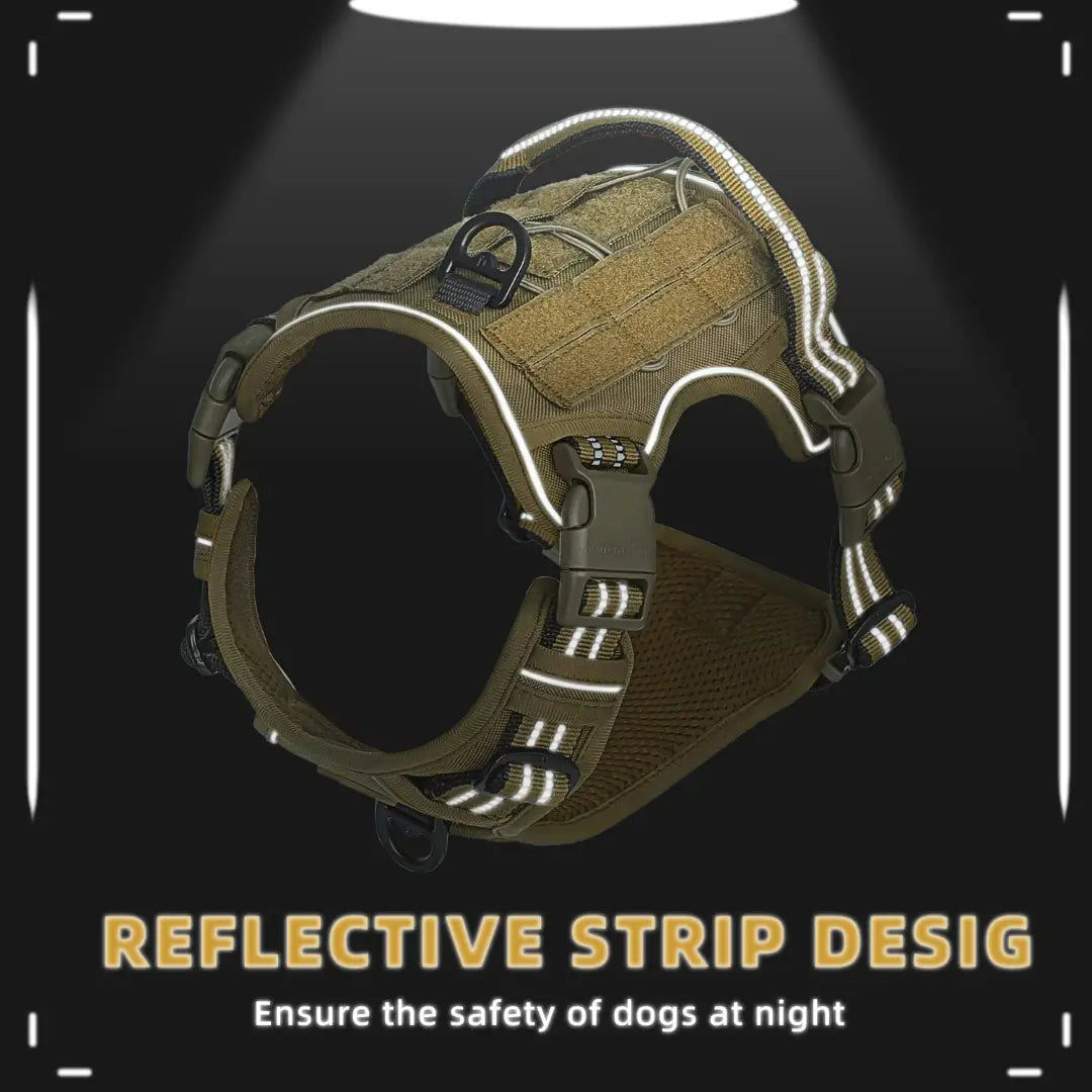 Reflective MOLLE Tactical Dog Harness for Medium & Large Dogs, Adjustable No Pull Vest