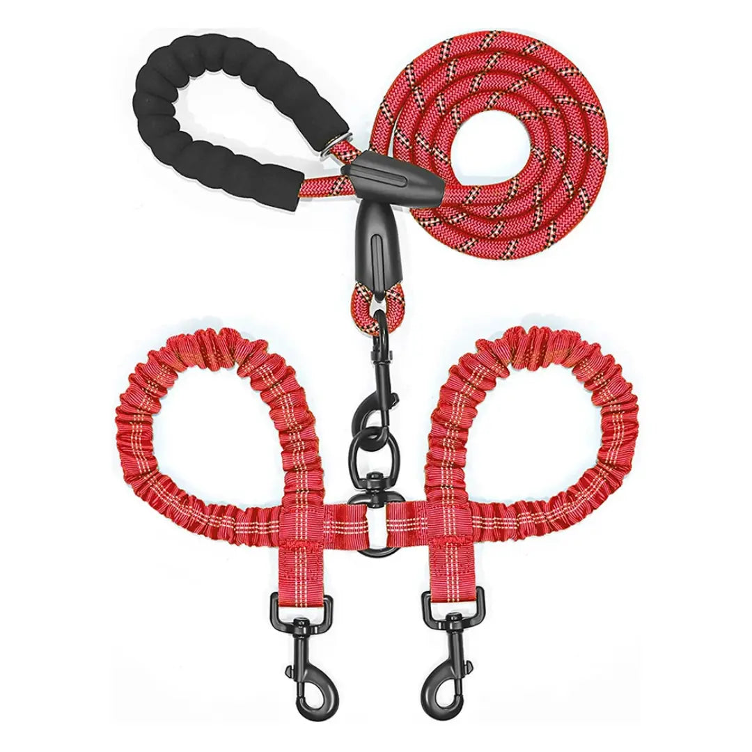 Reflective Twin-Walker Dog Leash with Tangle-Free Coupler for Two Dogs