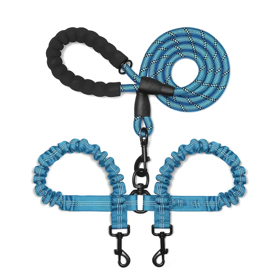 Reflective Twin-Walker Dog Leash with Tangle-Free Coupler for Two Dogs