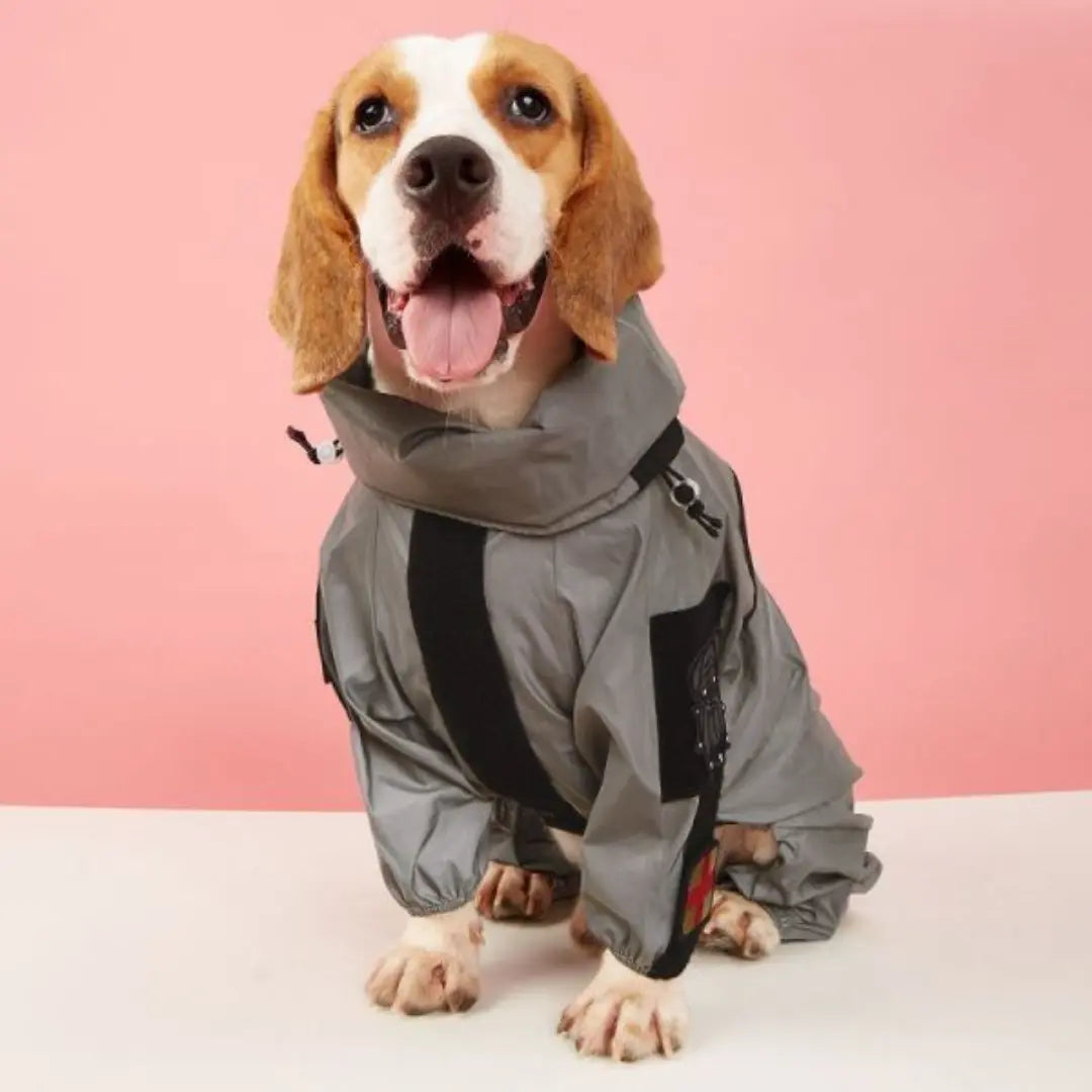 Silver Dog Waterproof Coat for Medium & Large Dogs, Reflective Jumpsuit