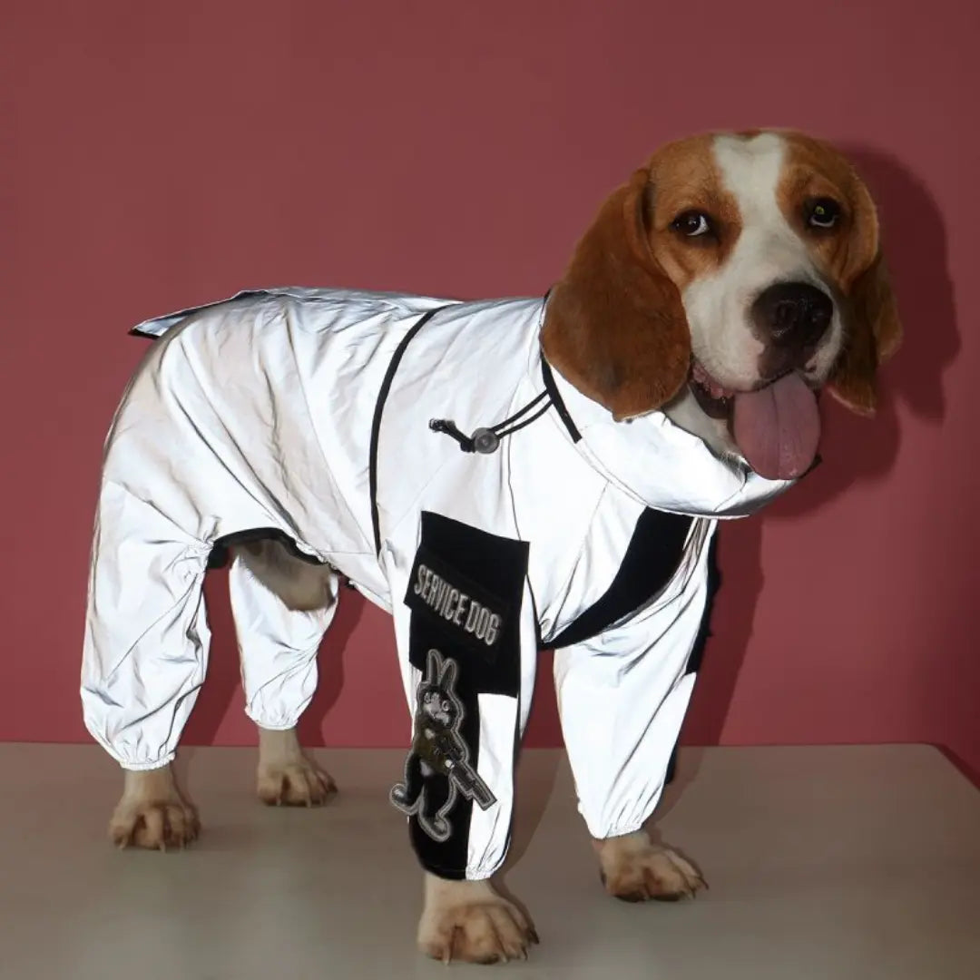 Silver Dog Waterproof Coat for Medium & Large Dogs, Reflective Jumpsuit
