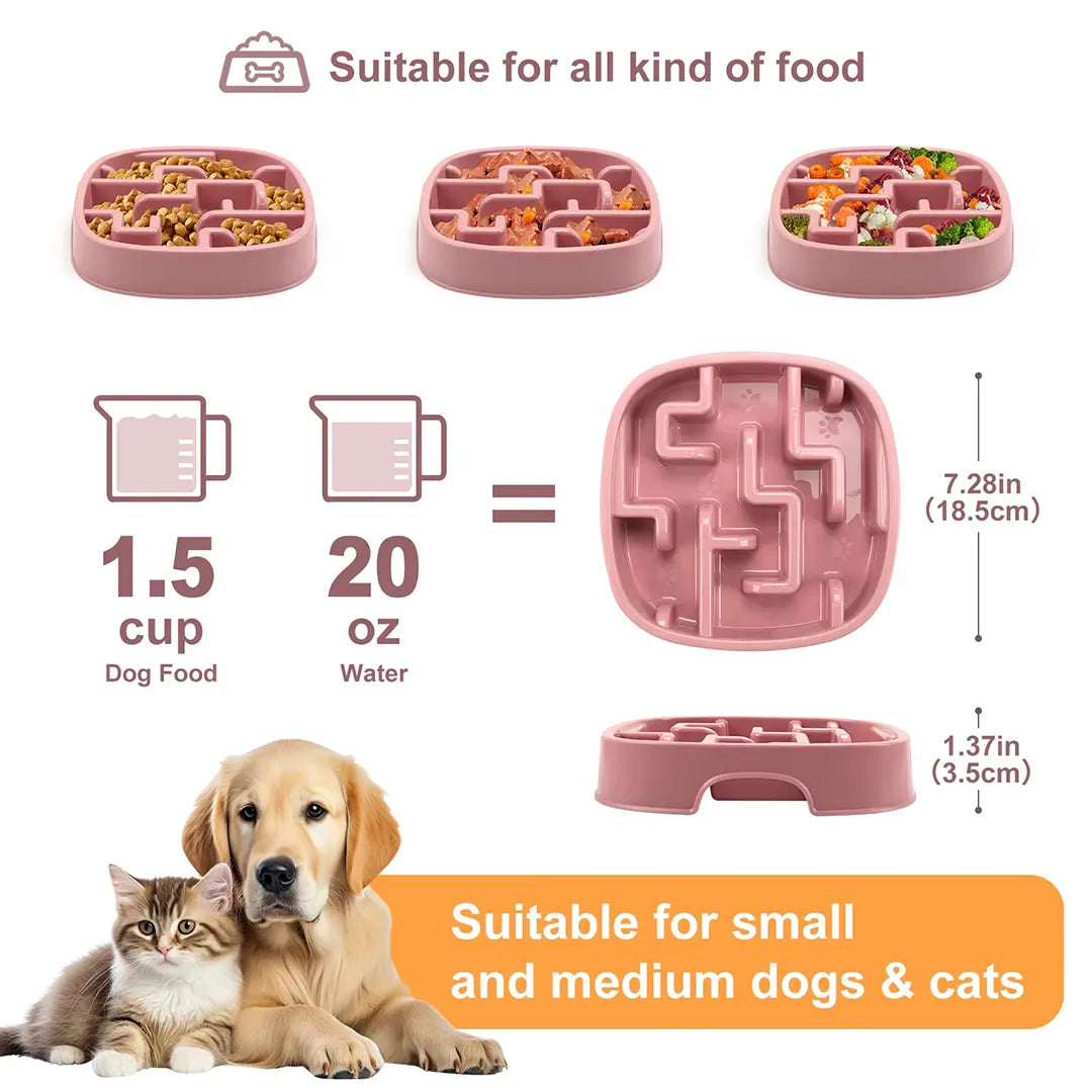 Slow Feeder Bowl for Small & Medium Dogs & Cats, 20oz Plastic