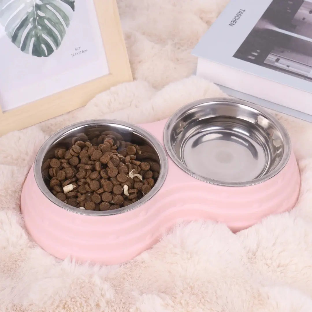 Stainless Steel Pet Bowl Set for Dogs & Cats, Double Feeding Station
