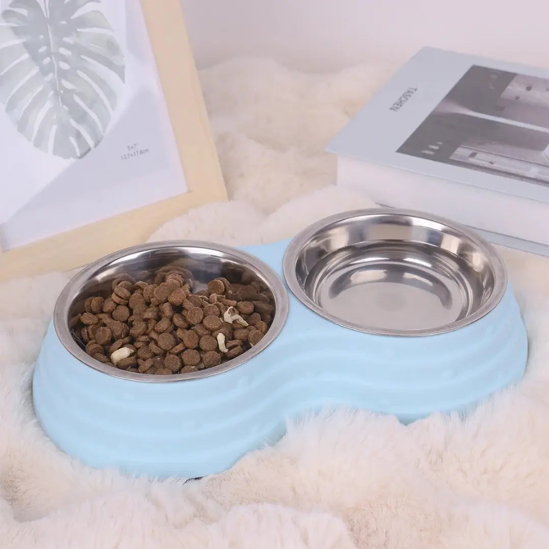 Stainless Steel Pet Bowl Set for Dogs & Cats, Double Feeding Station