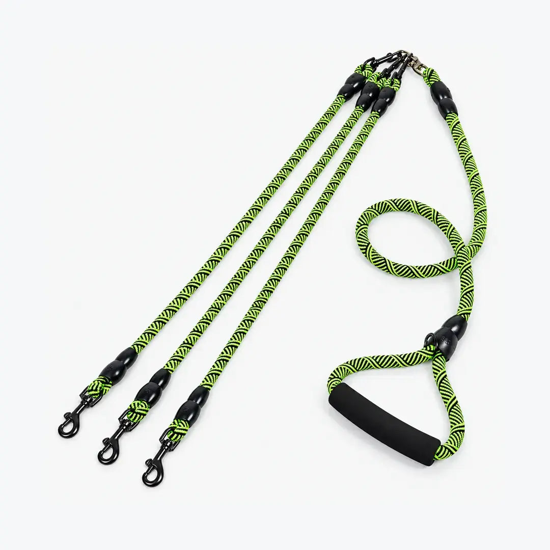 Triple-Walker Dog Leash for 2–3 Dogs, Nylon Rope & Foam Handle