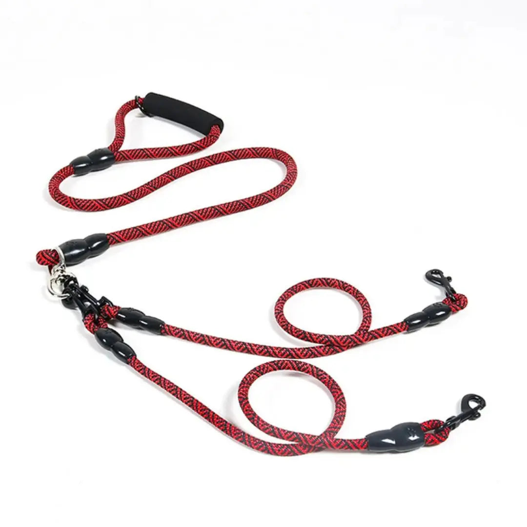 Triple-Walker Dog Leash for 2–3 Dogs, Nylon Rope & Foam Handle