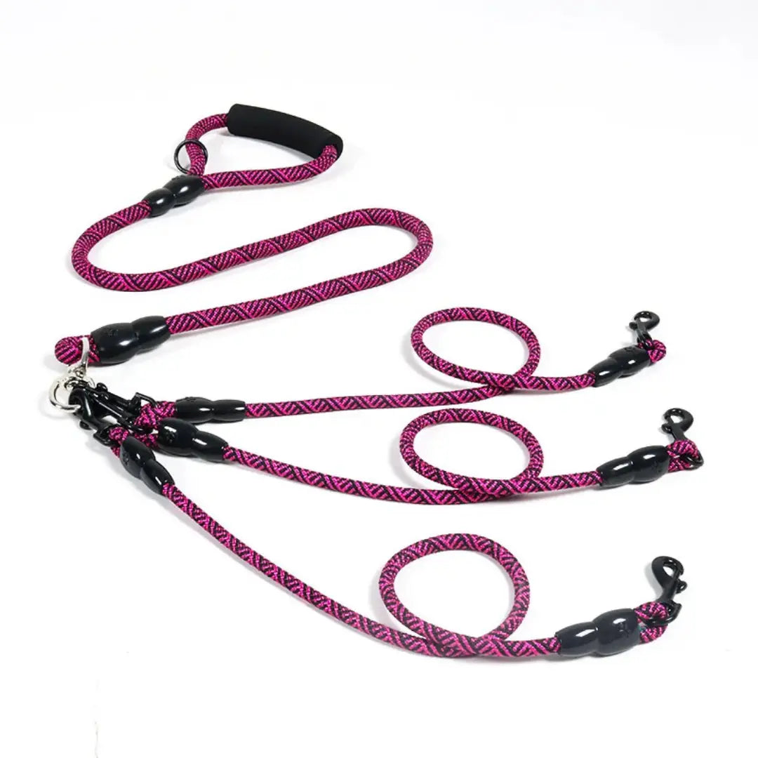 Triple-Walker Dog Leash for 2–3 Dogs, Nylon Rope & Foam Handle