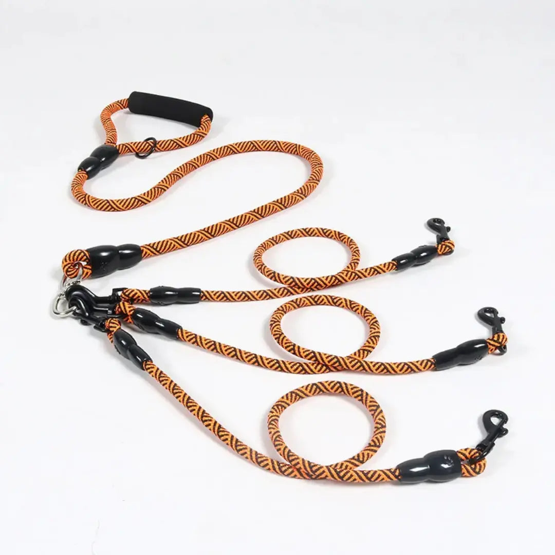 Triple-Walker Dog Leash for 2–3 Dogs, Nylon Rope & Foam Handle