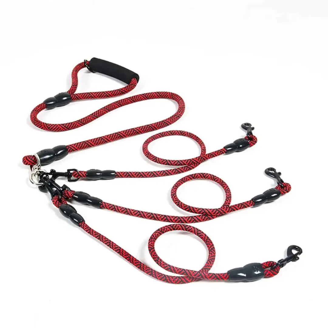 Triple-Walker Dog Leash for 2–3 Dogs, Nylon Rope & Foam Handle