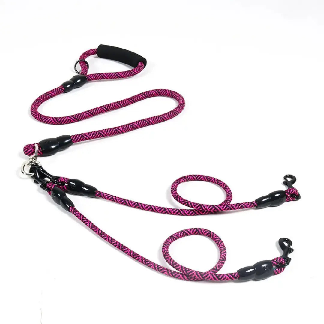 Triple-Walker Dog Leash for 2–3 Dogs, Nylon Rope & Foam Handle