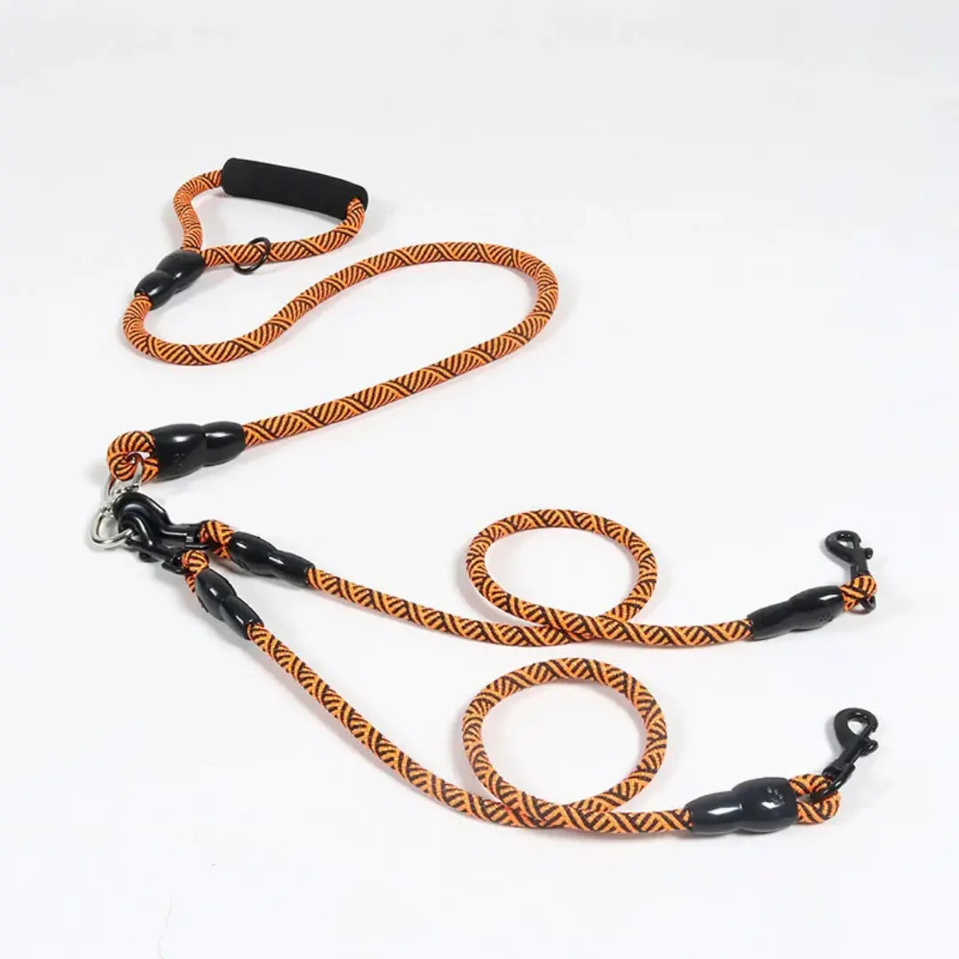 Triple-Walker Dog Leash for 2–3 Dogs, Nylon Rope & Foam Handle